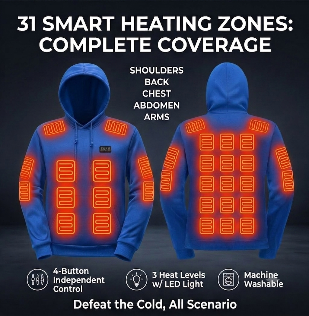 Zonix™ 31-Zone Smart Heated Hoodie with Battery Pack | 4-Button Precision Control