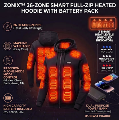 Zonix™ Premium Full-Zip Smart Heated Hoodie - 26-Zone Rapid Heat